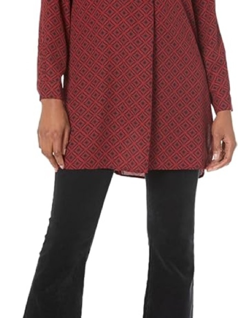 Anne Klein Red Geometric Long Sleeve Tunic